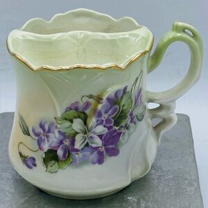 Antique Brandenburg Porcelain Mustache Mug Germany Hand Painted floral Design